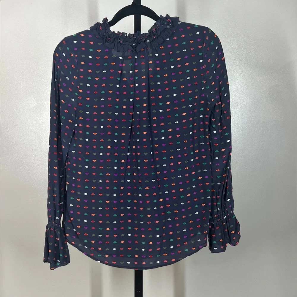 J. Crew Navy Top with Colorful Lips